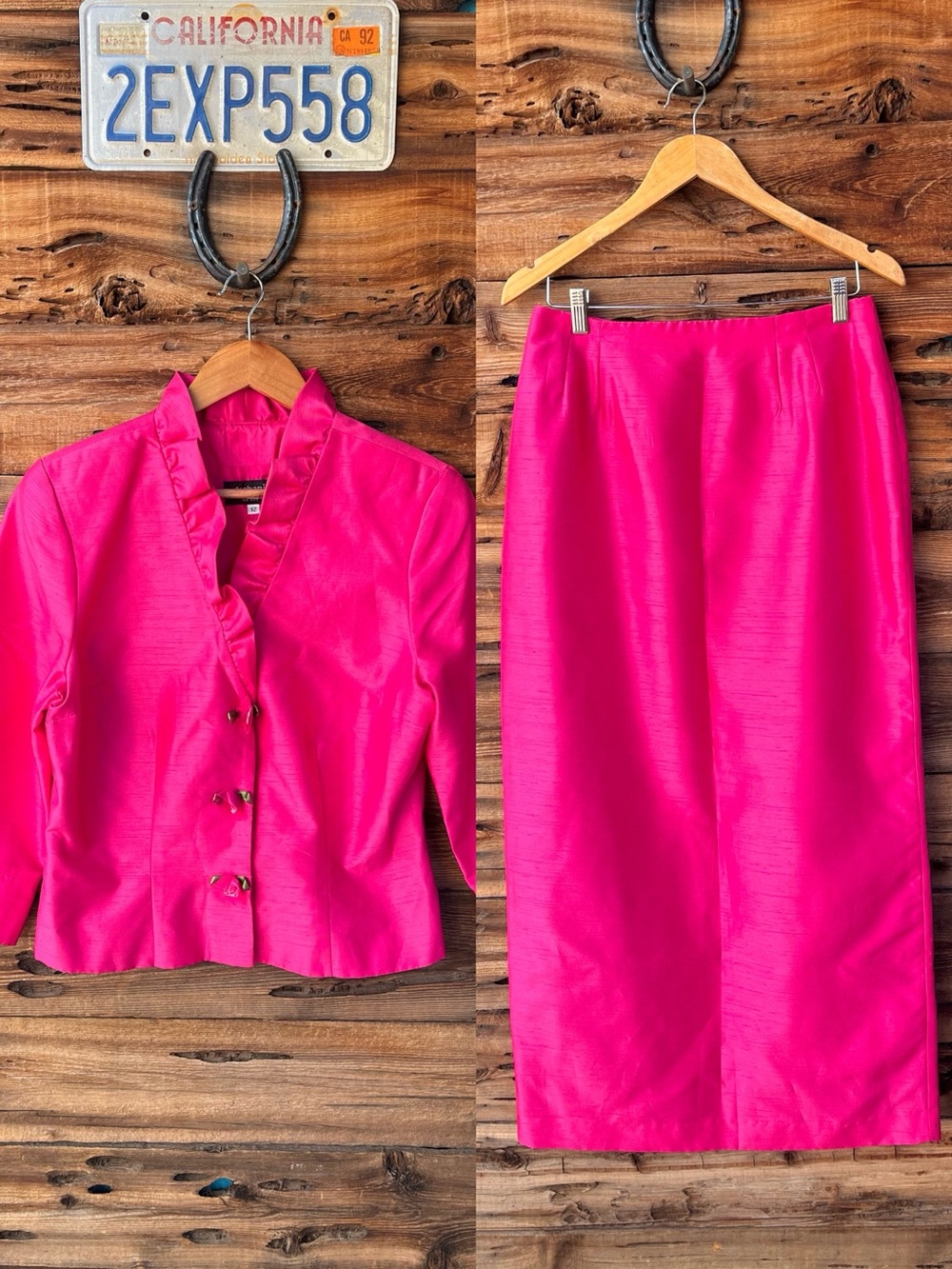 VINTAGE | Stephanie Erin 2-Piece Bright Pink Skirt & Jacket Set 10/12